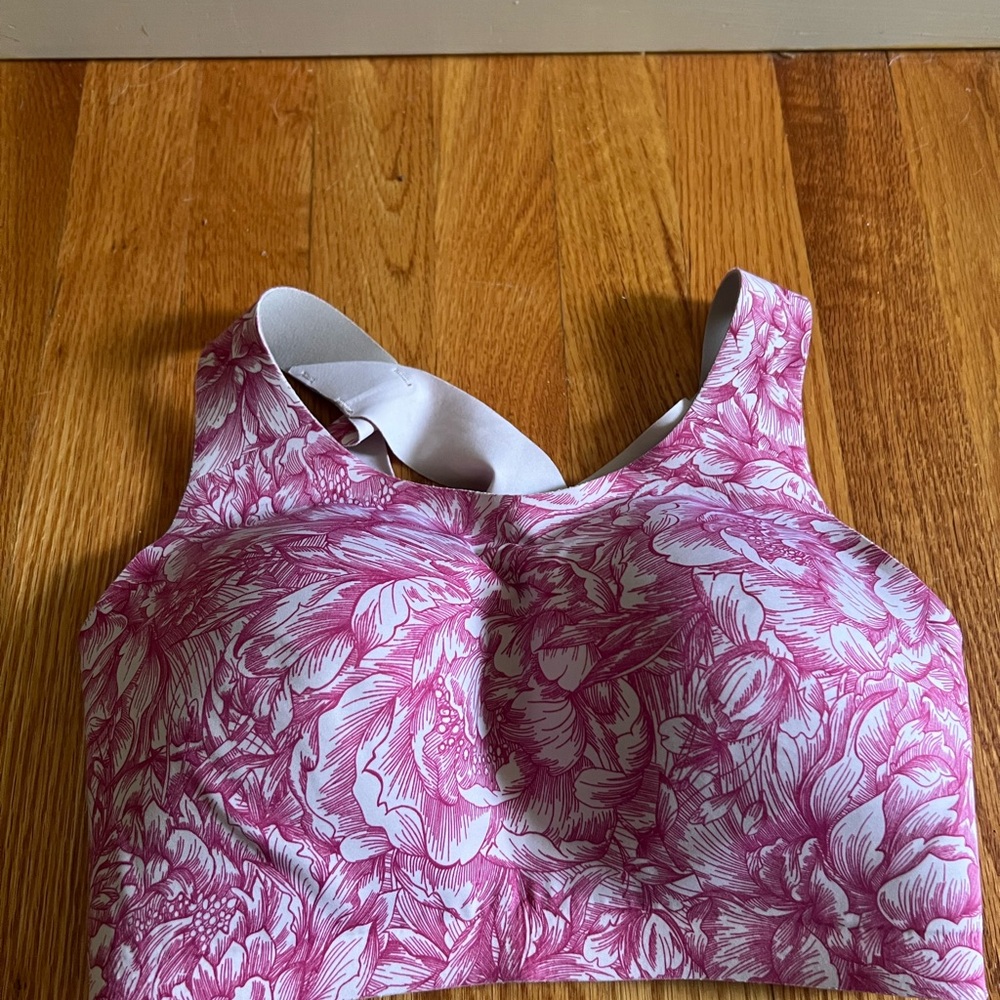 Lululemon Enlite 32E Pink and White Floral Sports Bra